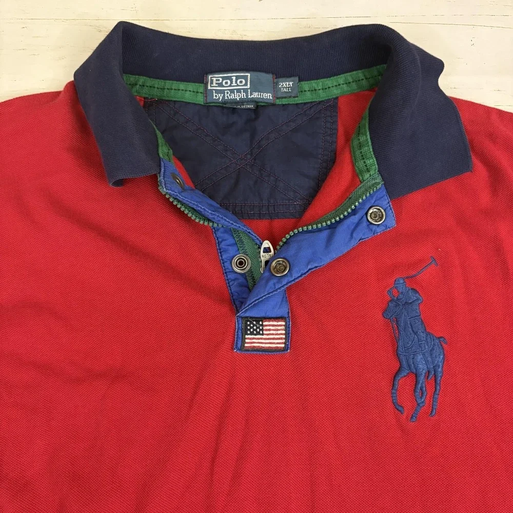 Polo Ralph Lauren Polo Shirt Big Pony Men 2XLT Big & Tall USA Flag Pony 67 Rugby